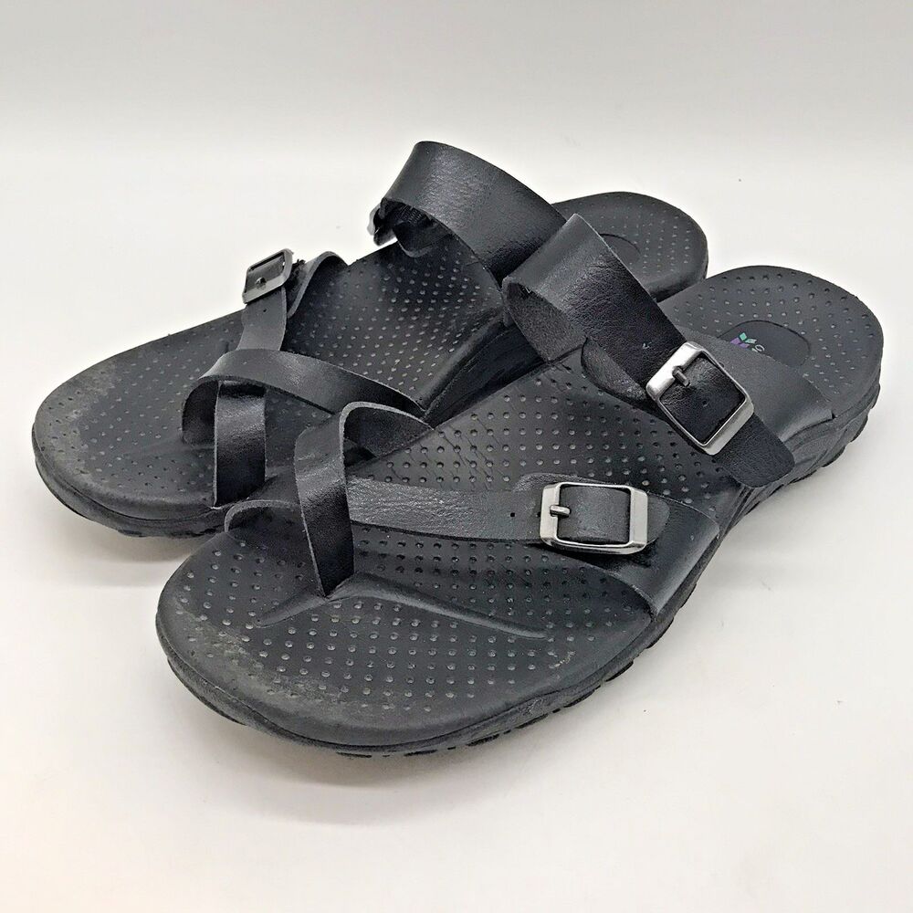 Skechers Outdoor Lifestyle 41007 Sandals Women 8 Black Leather Dbl. Buckle Slide